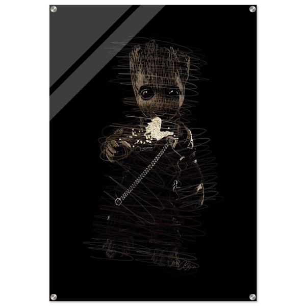 Baby Groot Acrylic Print - Whimsical Scribble Art for Home Decor - Vibrantwalls