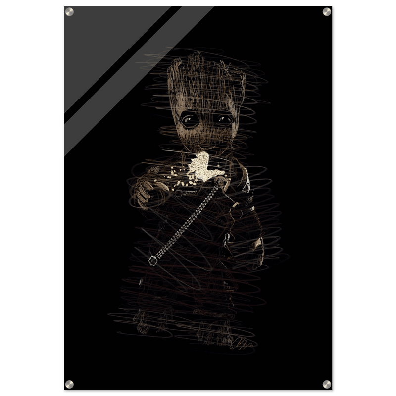 Baby Groot Acrylic Print - Whimsical Scribble Art for Home Decor - Vibrantwalls