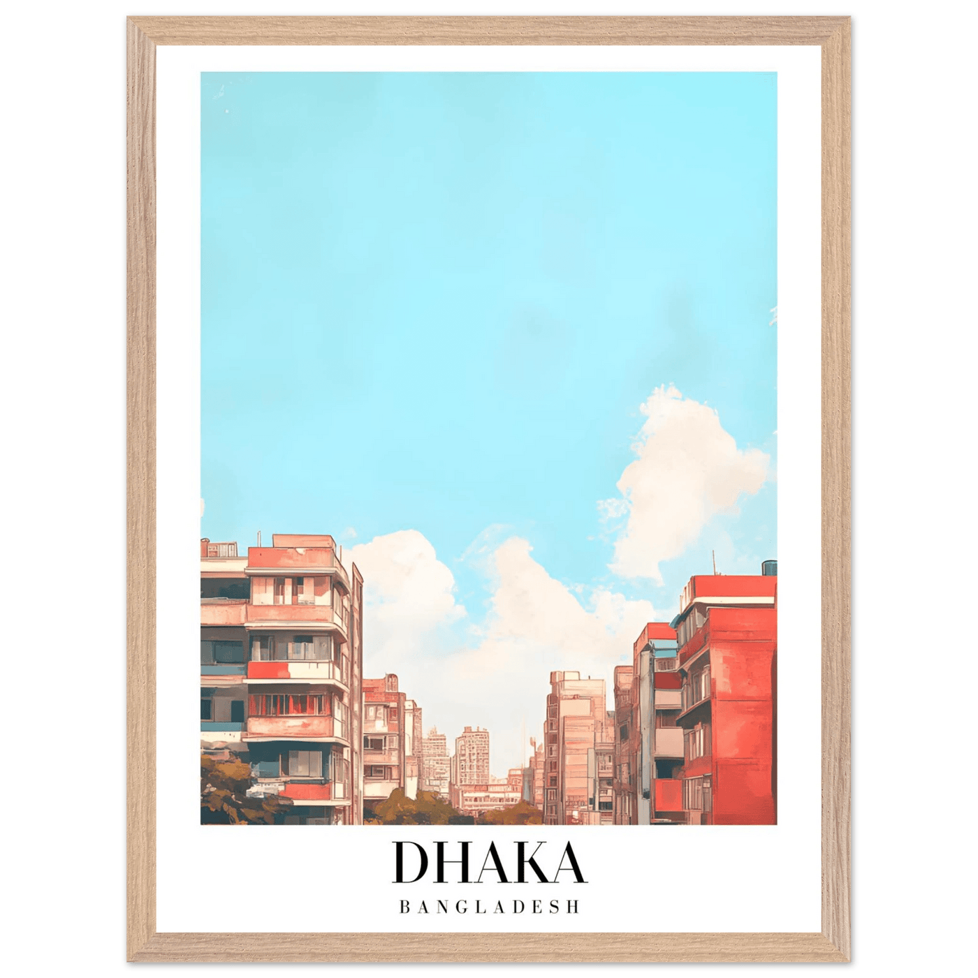 Dhaka Bangladesh Framed Poster – Pastel Cityscape Wall Art with Customizable Wooden Frame - Vibrantwalls