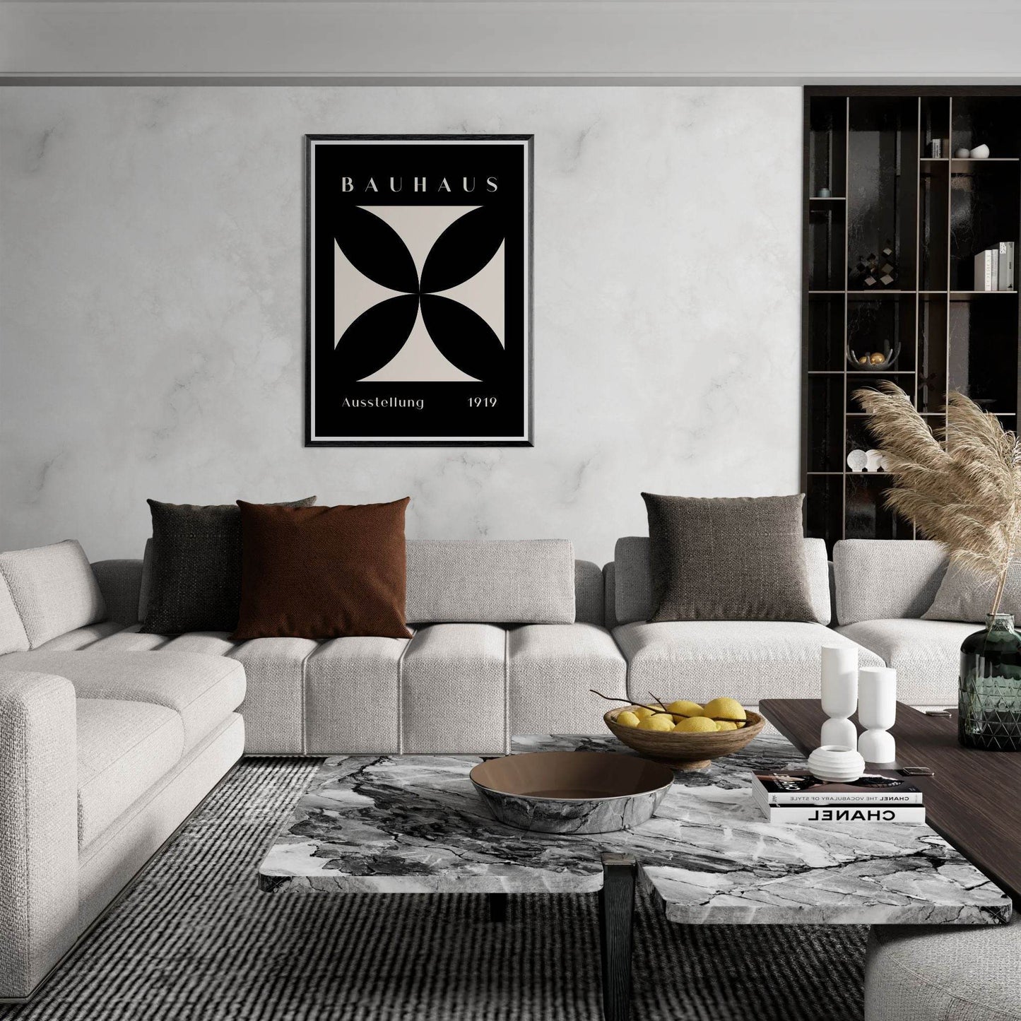 Bauhaus Minimalism 1919 Black Cream Movement Design Wall Art - Vibrantwalls