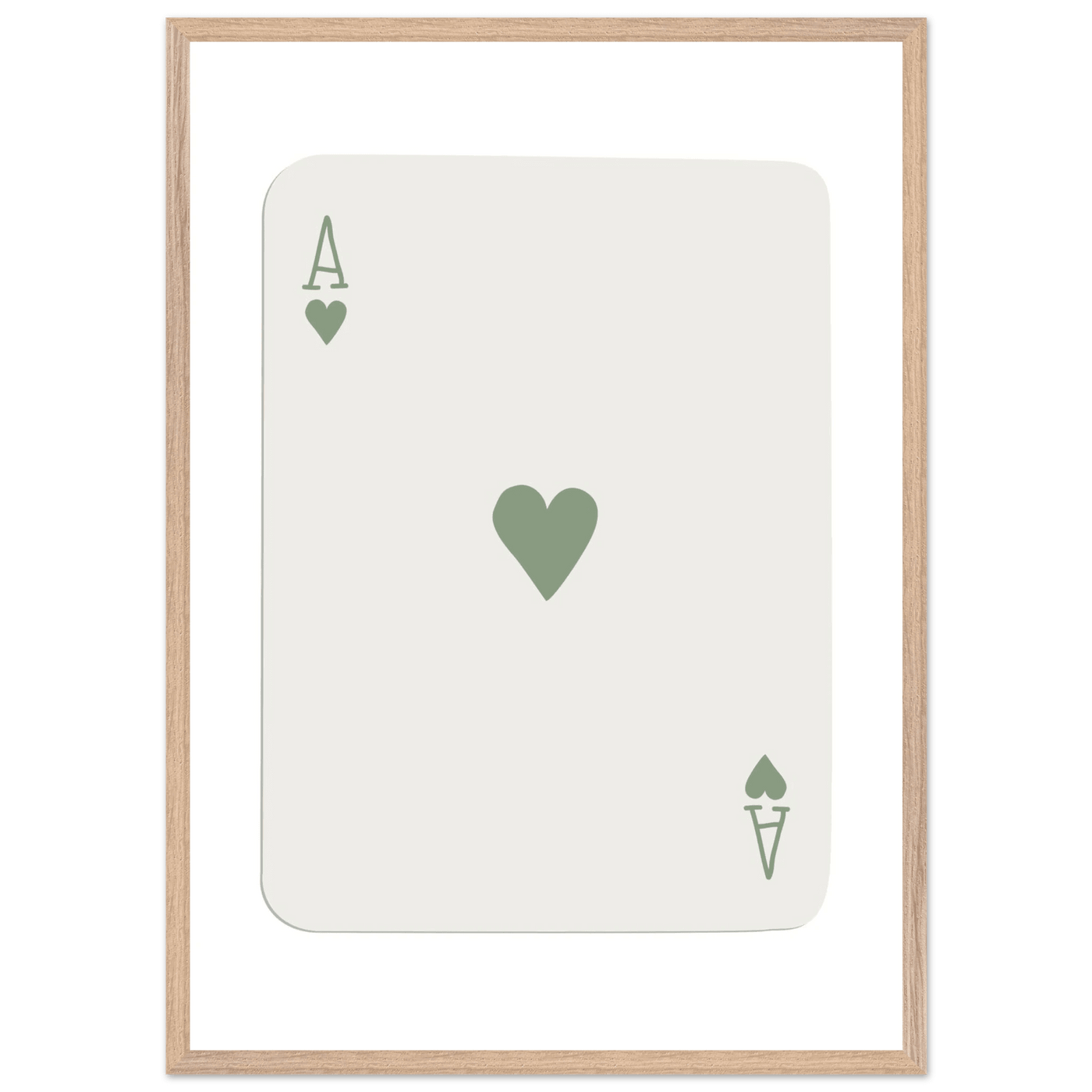 Minimalist Ace of Hearts Print - Eco-Friendly Framed Poster Art, Sage Green Elegance - Vibrantwalls