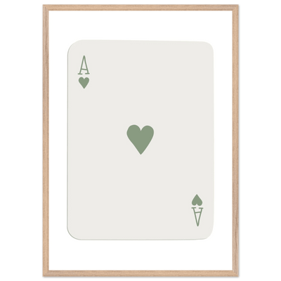 Minimalist Ace of Hearts Print - Eco-Friendly Framed Poster Art, Sage Green Elegance - Vibrantwalls