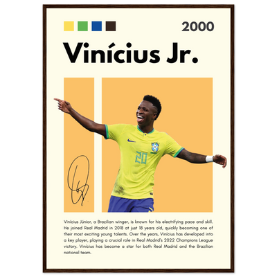 Vinicius Jr. Brazil Soccer Framed Poster – Dynamic Football Legend Art Print in Multiple Sizes & Frame Finishes A1 (59.4 x 84.1 cm) Dark wood frame Vibrantwalls