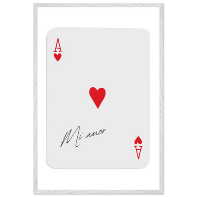 Mi Amor Ace of Hearts - Framed Poker Card Art Print, Eco-Friendly Wood Frame & Shatterproof Plexiglass - Vibrantwalls