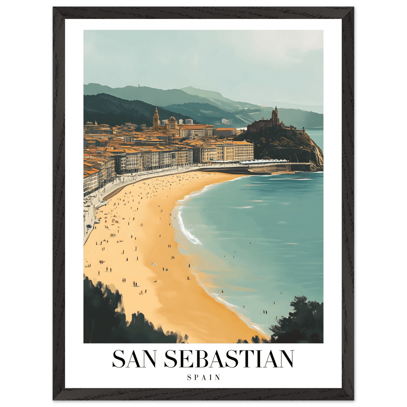 San Sebastian Spain Framed Poster – Vintage Coastal Travel Wall Art with Wooden Frame - Vibrantwalls