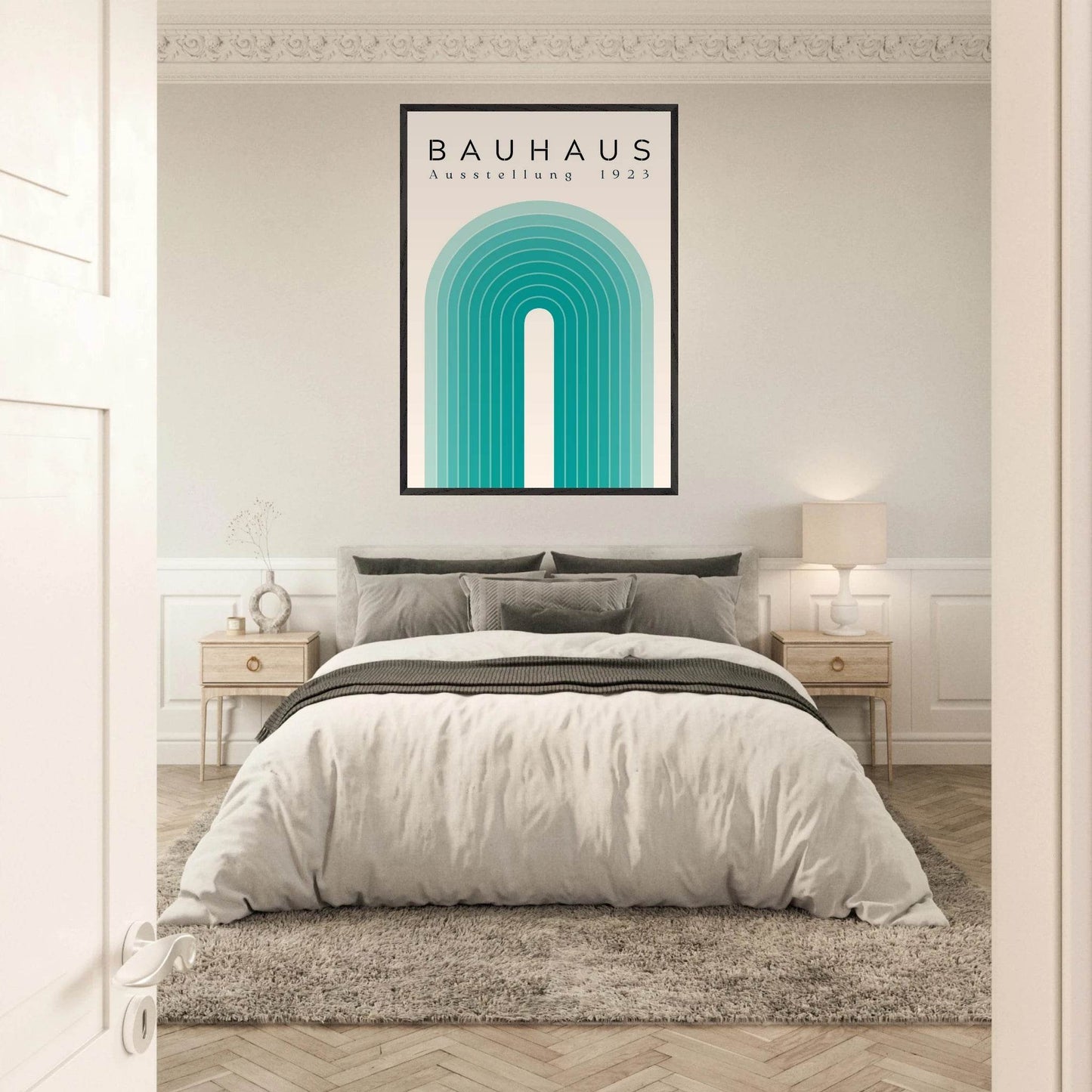 Bauhaus Ausstellung 1923 Teal Cream Movement Style Design Wall Art - Vibrantwalls
