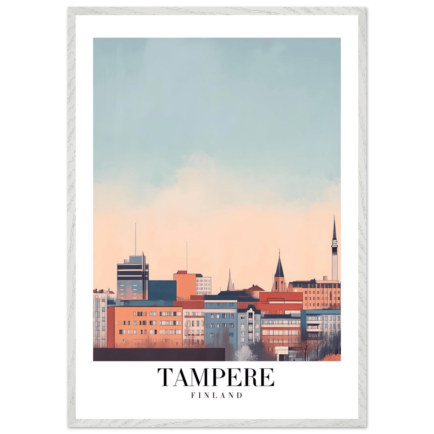 Tampere Finland Framed Poster – Modern Cityscape Wall Art with Customizable Wooden Frame - Vibrantwalls