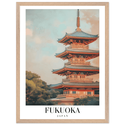 Fukuoka Japan Vintage Pagoda Framed Poster – Serene Travel Wall Art with Wooden Frame - Vibrantwalls