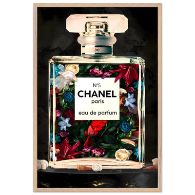 Chanel No. 5 Floral Fantasy Framed Art Print: A Timeless Blend of Iconic Fragrance and Vibrant Botanicals - Vibrantwalls