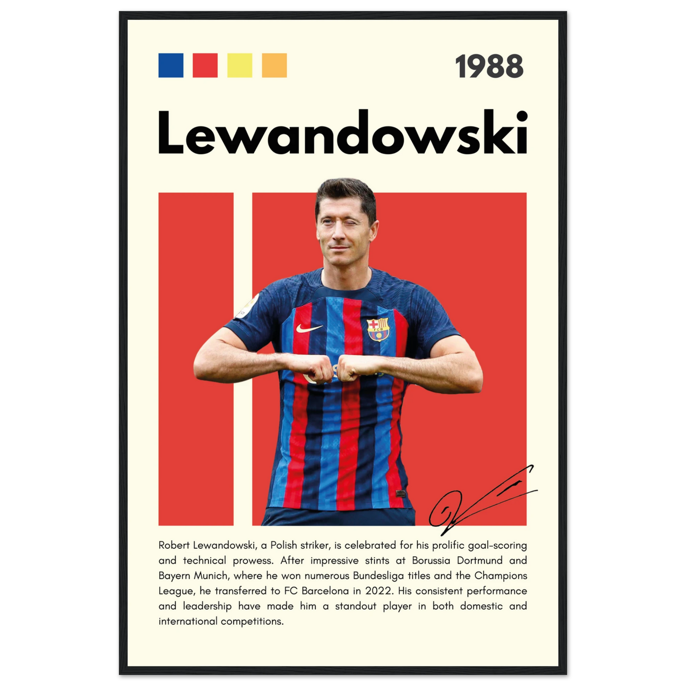 Robert Lewandowski FC Barcelona Framed Football Poster 60x90 cm 24x36″ Black frame Vibrantwalls