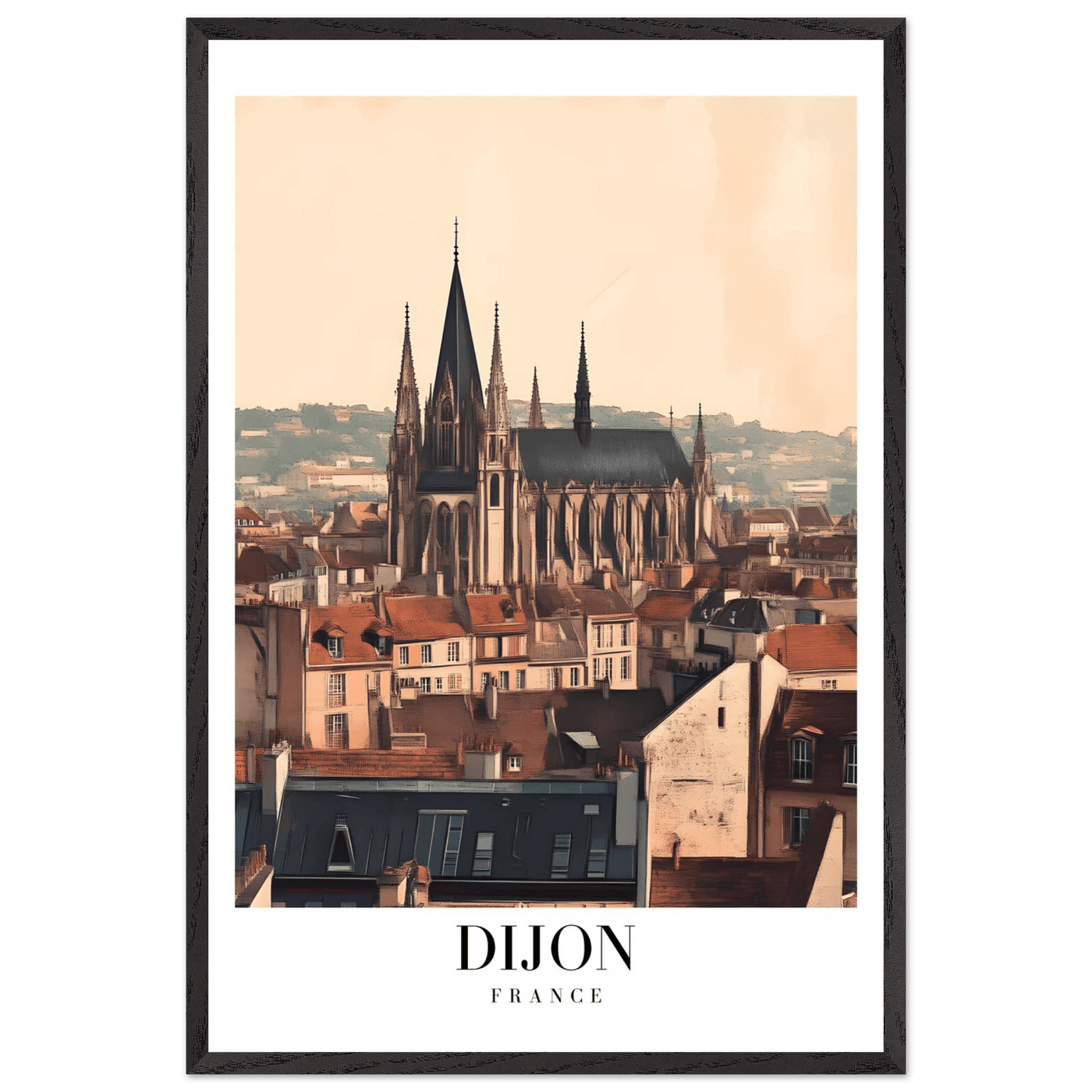 Dijon France Framed Poster – Vintage European Cityscape Wall Art with Wooden Frame - Vibrantwalls