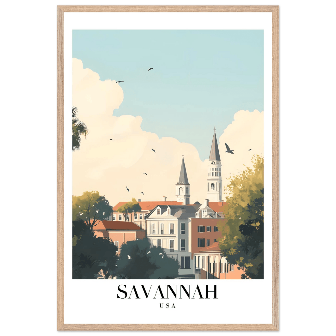 Savannah USA Framed Poster – Charming Cityscape Wall Art with Wooden Frame - Vibrantwalls