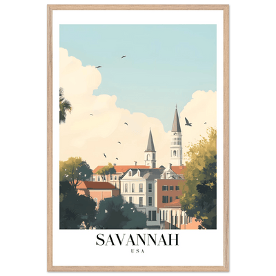 Savannah USA Framed Poster – Charming Cityscape Wall Art with Wooden Frame - Vibrantwalls