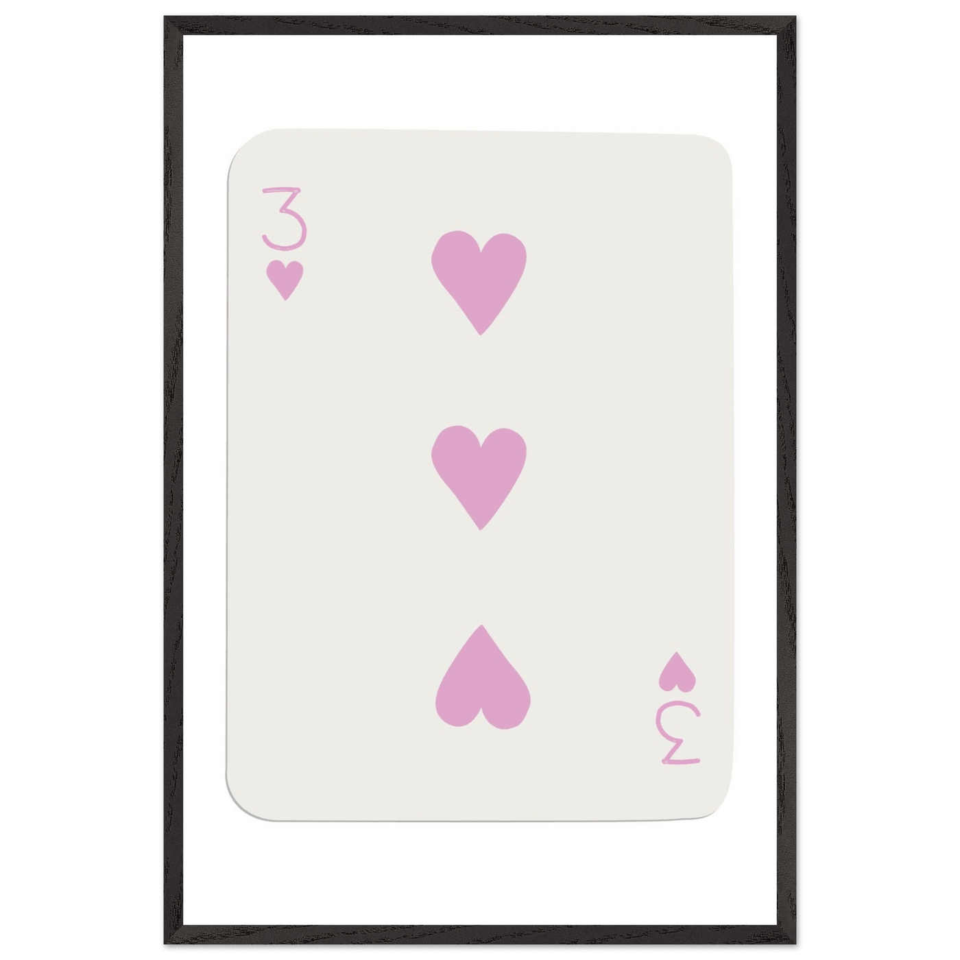 Three of Hearts Poker Card Print - Soft Pink Mounted Framed Poster Art, Eco-Friendly Wood Frame - Vibrantwalls
