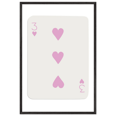 Three of Hearts Poker Card Print - Soft Pink Mounted Framed Poster Art, Eco-Friendly Wood Frame - Vibrantwalls