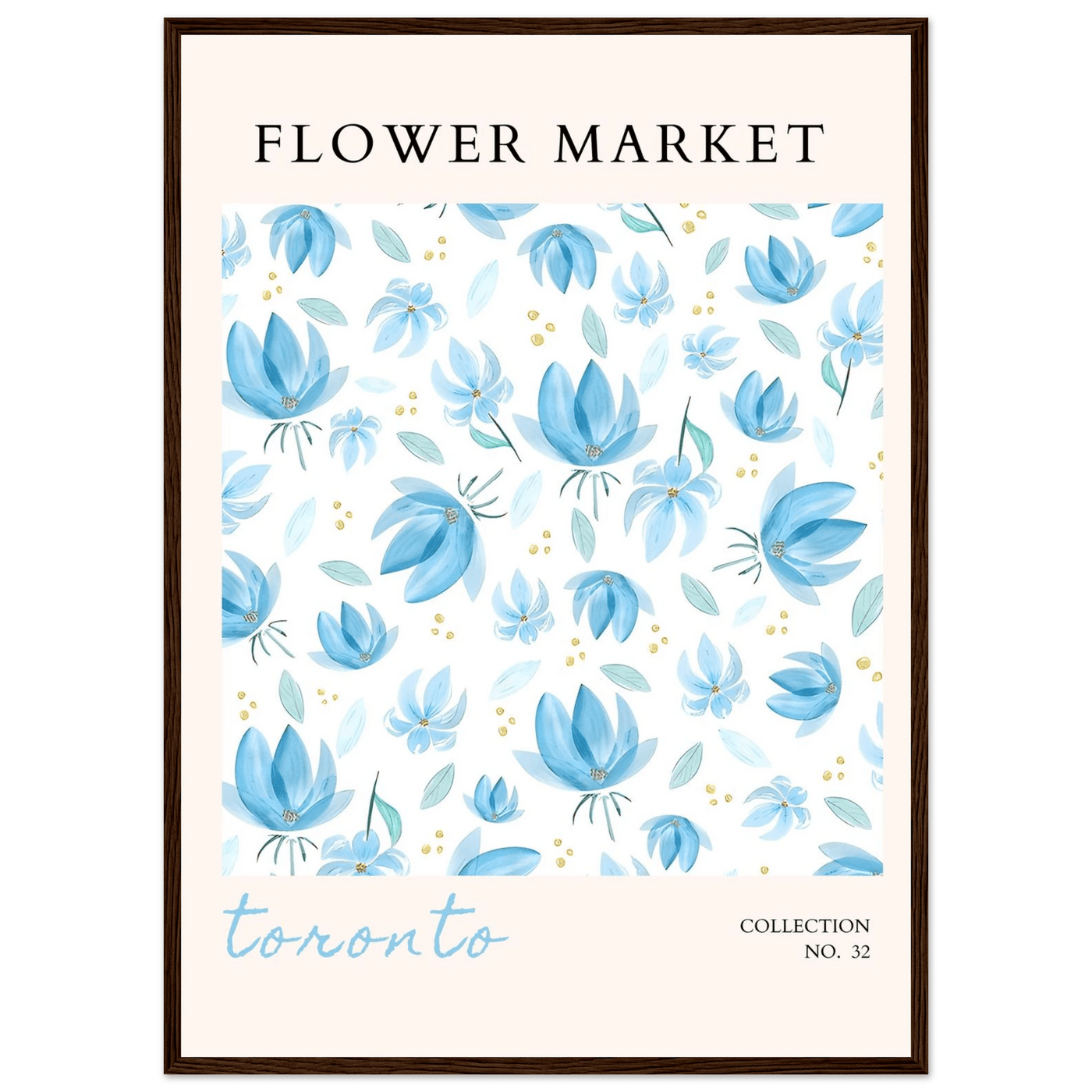 Toronto Flower Market Wall Art – Delicate Blue Floral & Gold Dot Prints | Framed & Ready-to-Hang - Vibrantwalls