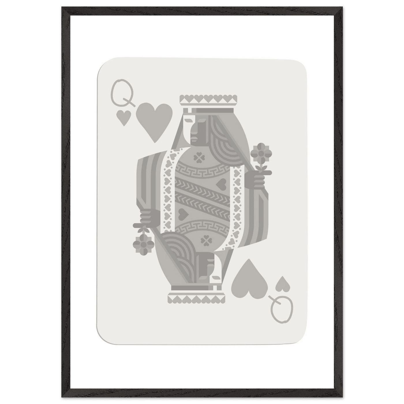 Queen of Hearts Poker Card Print - Grey & White Framed Art, Eco-Friendly Wood Frame in Multiple Sizes - Vibrantwalls