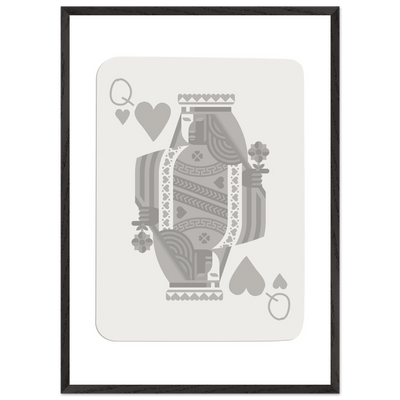 Queen of Hearts Poker Card Print - Grey & White Framed Art, Eco-Friendly Wood Frame in Multiple Sizes - Vibrantwalls
