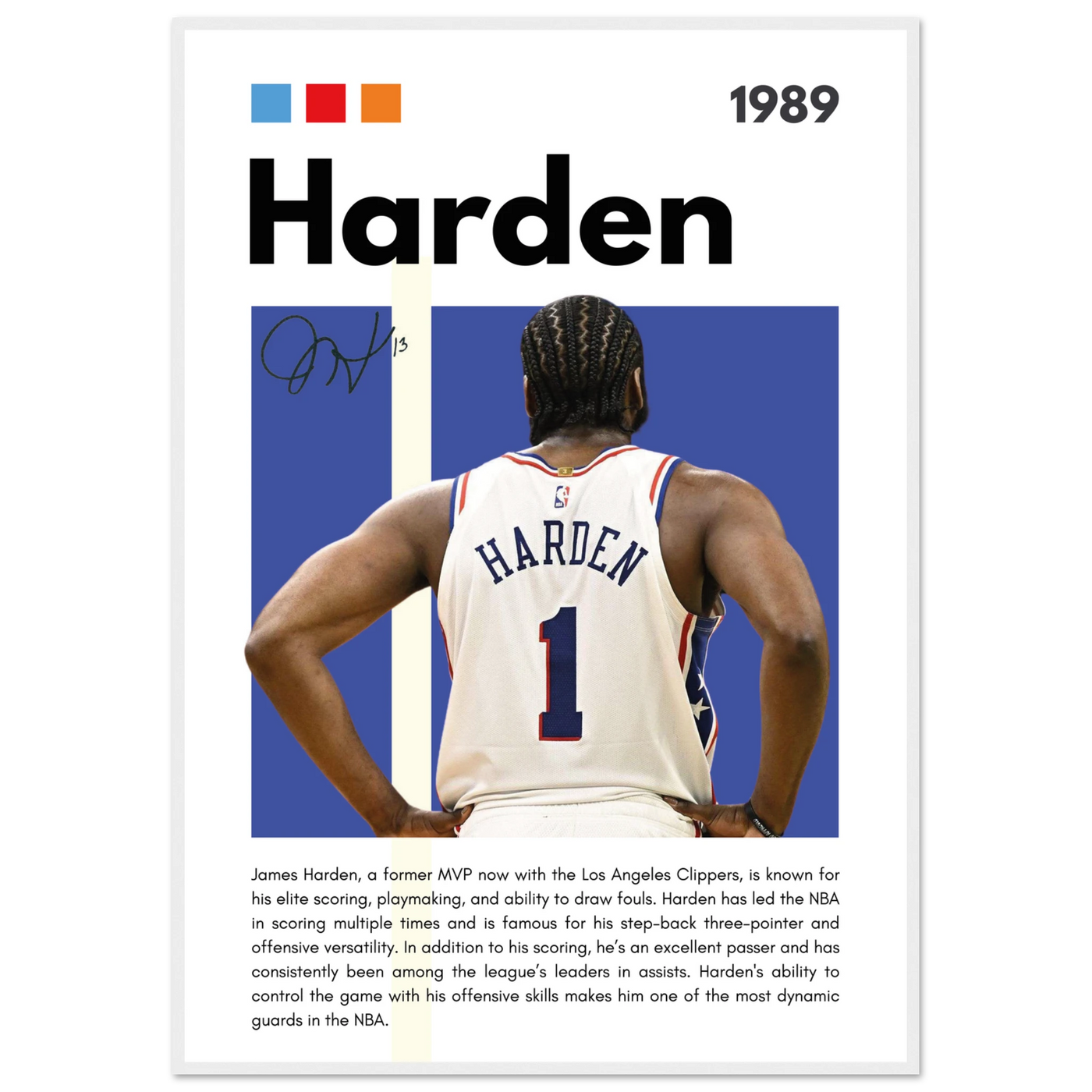 James Harden The Beard Clippers Framed Poster 70x100 cm 28x40″ White frame Vibrantwalls