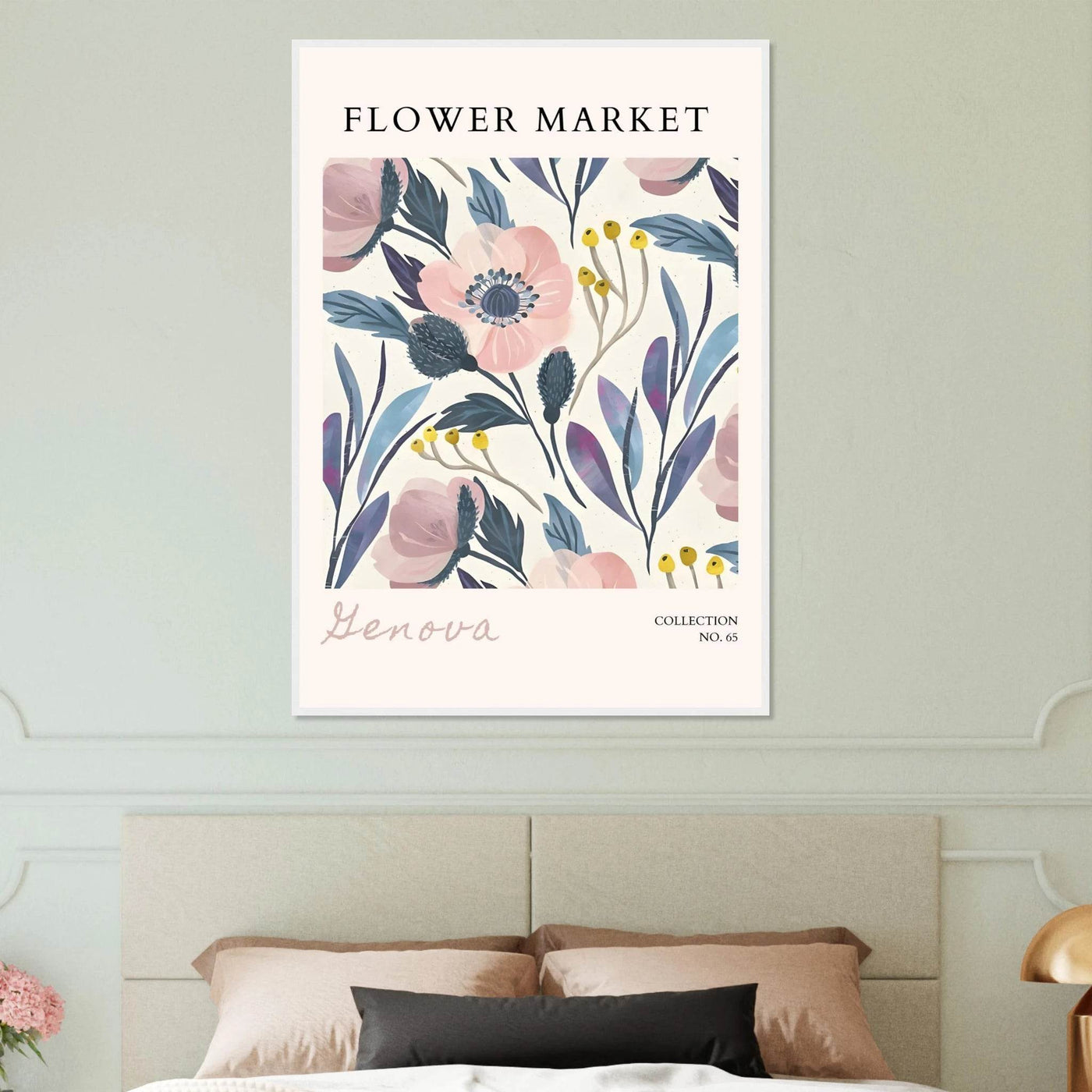 Flower Market 'Genova' Framed Poster – Blush & Indigo Floral Art Print | Ready-to-Hang Botanical Decor - Vibrantwalls