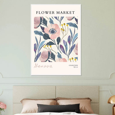 Flower Market 'Genova' Framed Poster – Blush & Indigo Floral Art Print | Ready-to-Hang Botanical Decor - Vibrantwalls