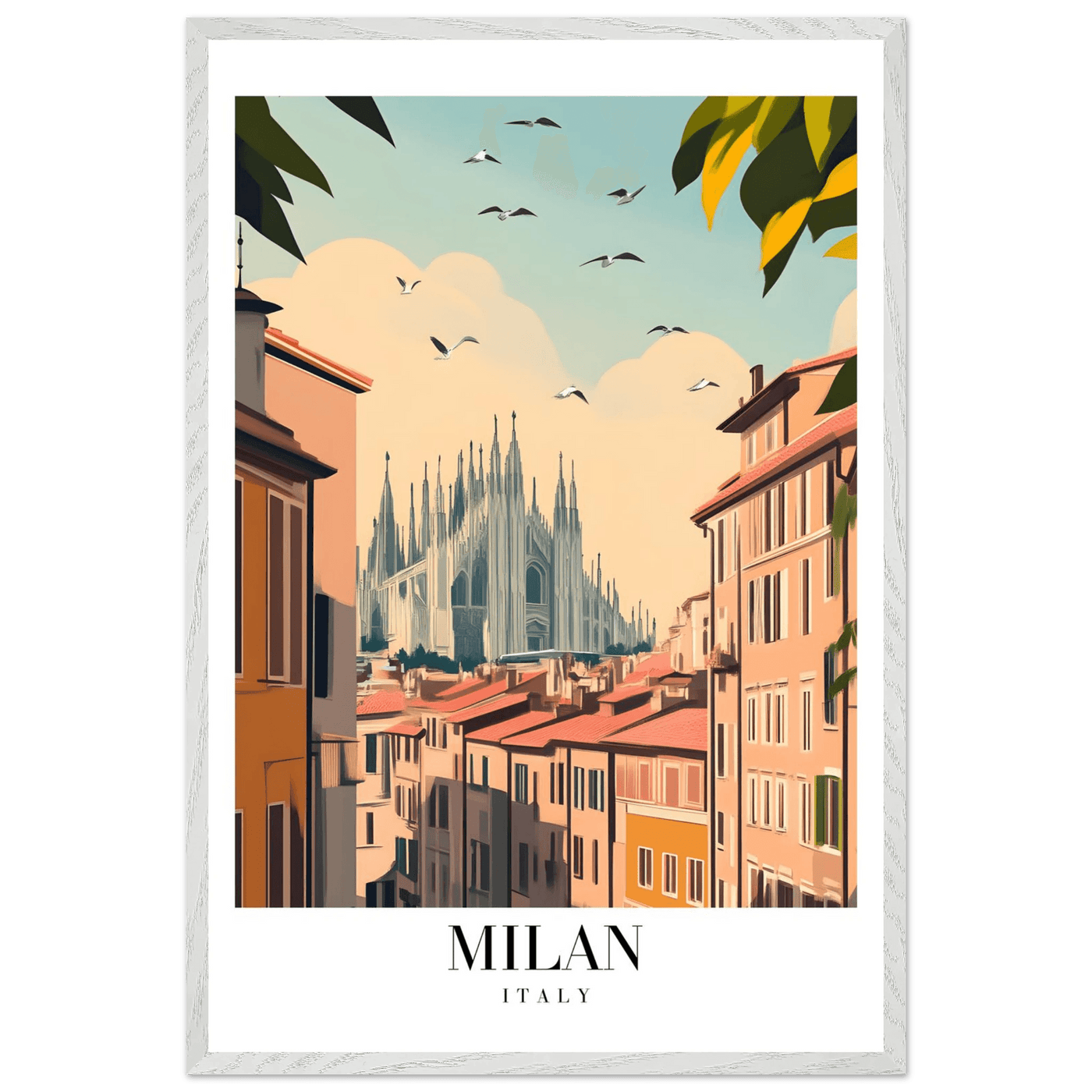 Milan Italy Framed Poster – Vintage Travel Wall Art with Duomo View & Wooden Frame - Vibrantwalls