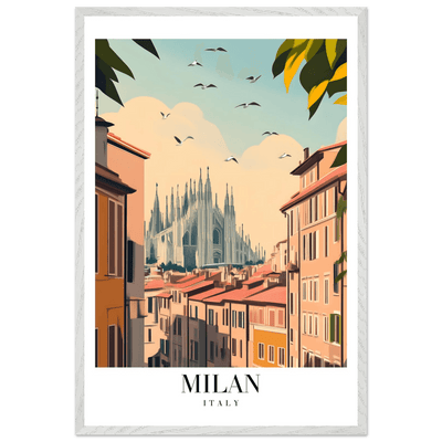 Milan Italy Framed Poster – Vintage Travel Wall Art with Duomo View & Wooden Frame - Vibrantwalls