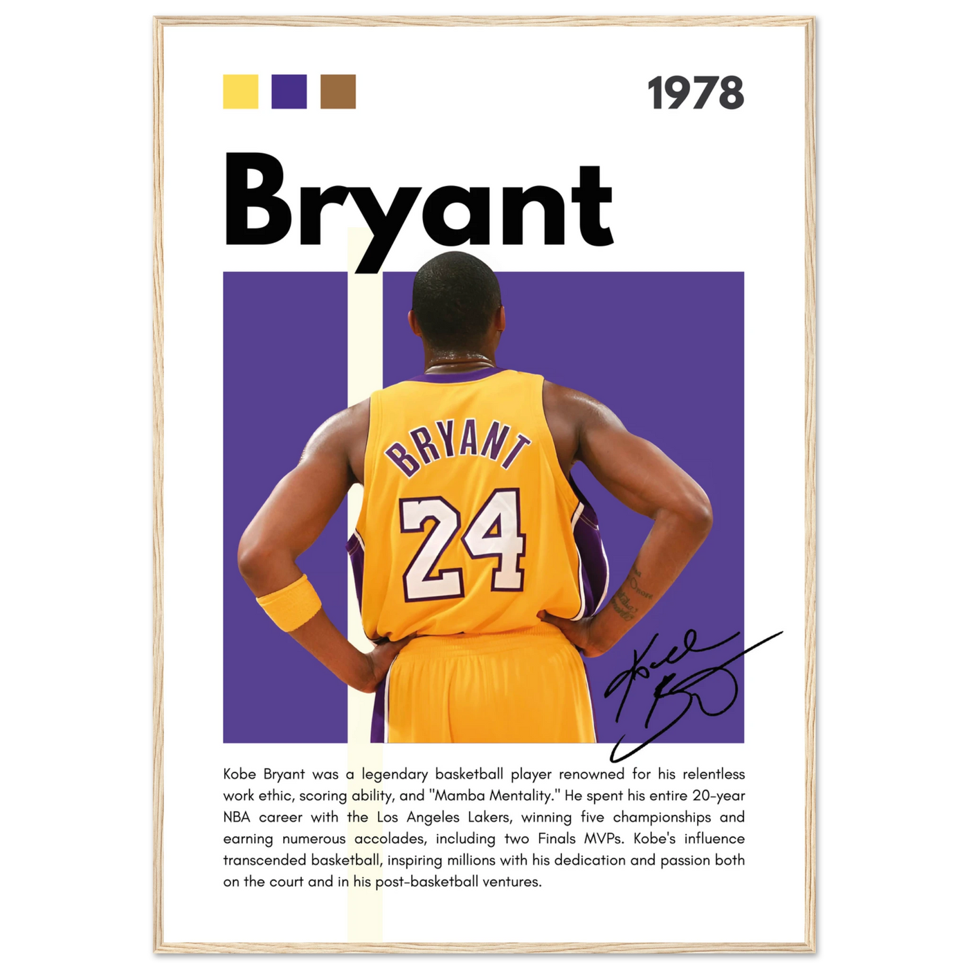 Kobe Bryant Mamba Mentality Lakers Framed Poster 70x100 cm 28x40″ Wood frame Vibrantwalls