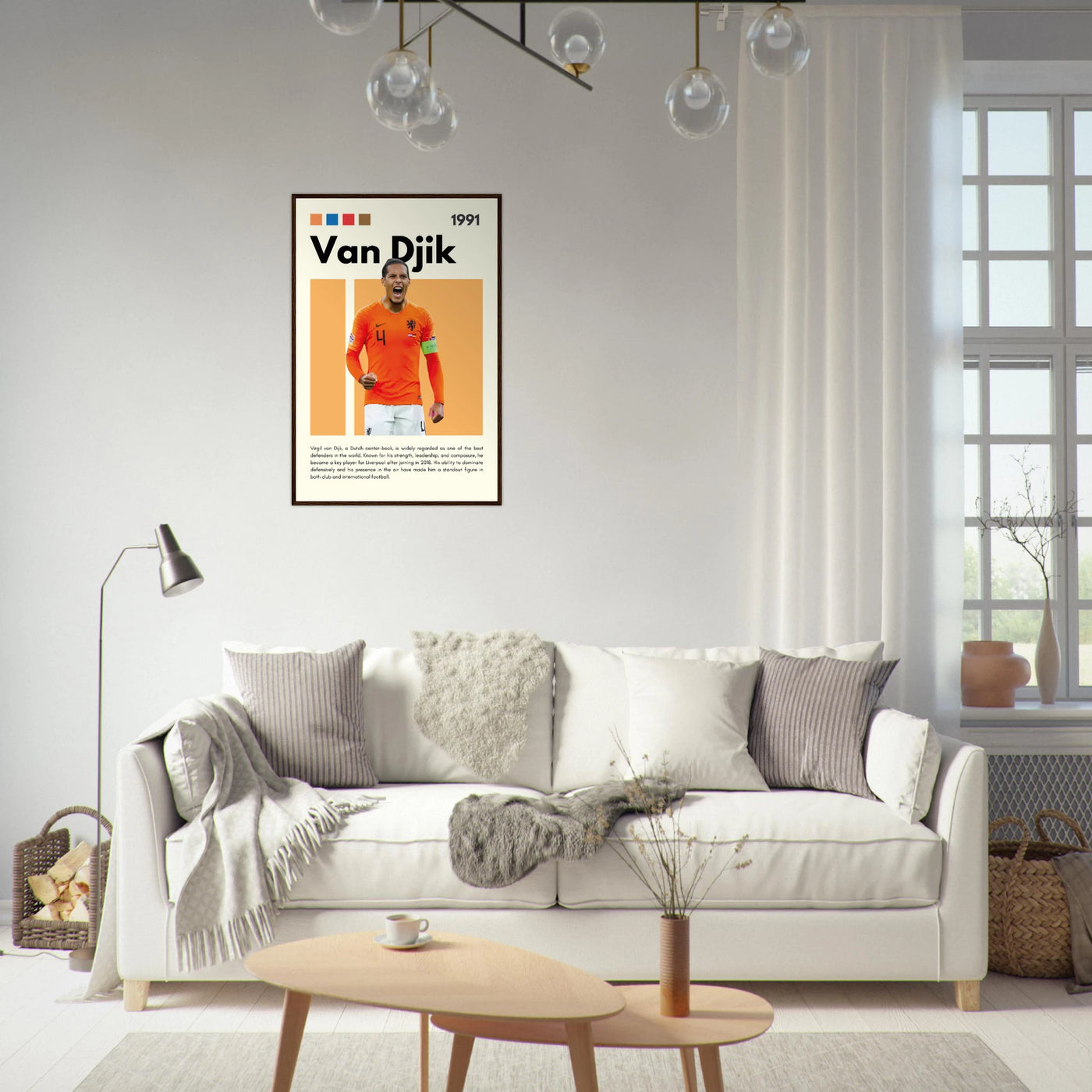 Virgil van Dijk Liverpool/Netherlands Football Framed Poster - Orange & Dynamic Sports Art Print Vibrantwalls