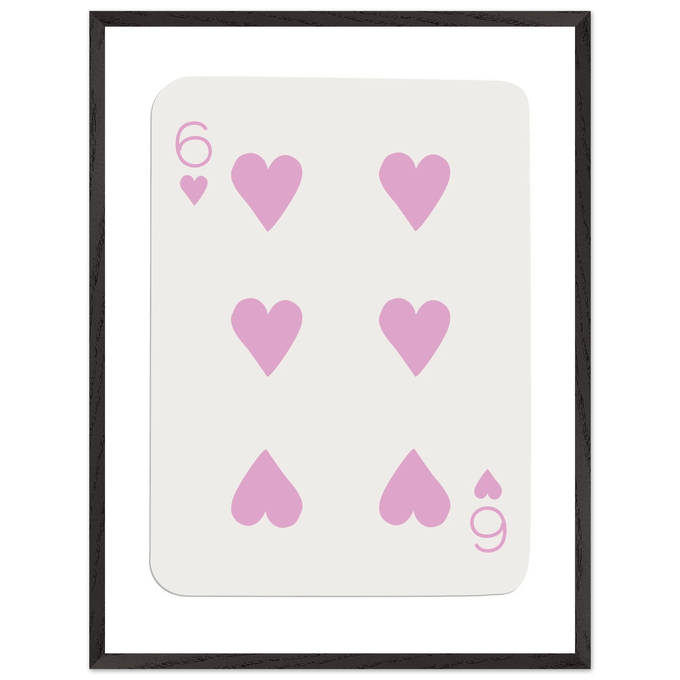 Minimalist Pink Six of Hearts Poker Card Print - Mounted Framed Eco-Friendly Wood Art - Vibrantwalls
