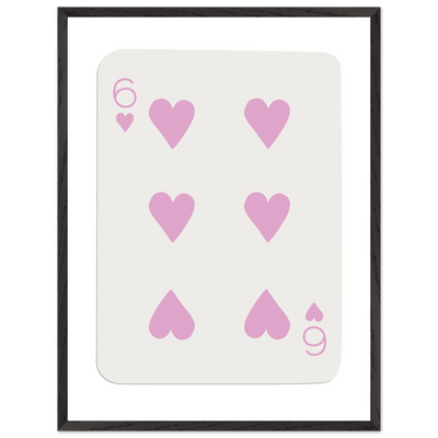 Minimalist Pink Six of Hearts Poker Card Print - Mounted Framed Eco-Friendly Wood Art - Vibrantwalls