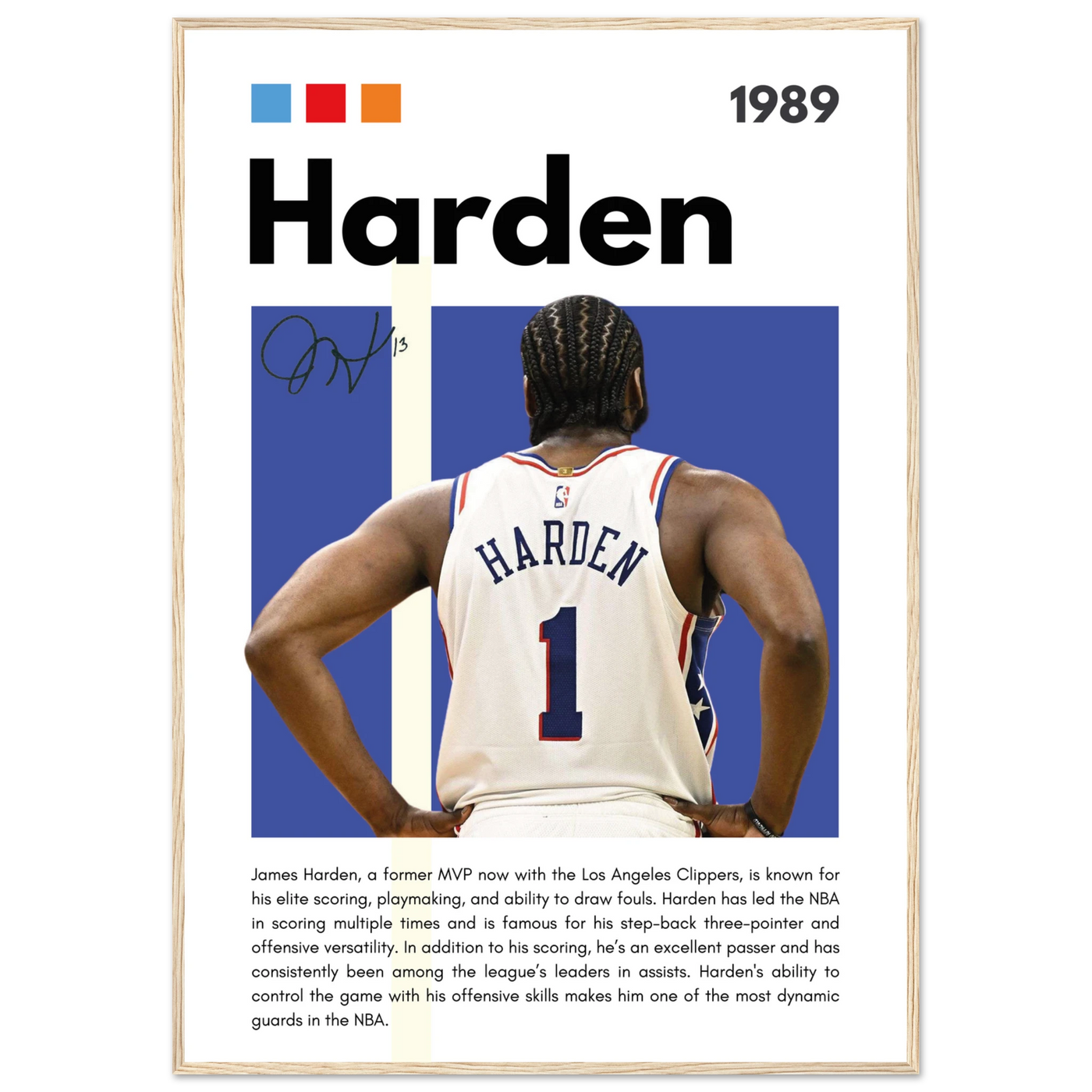 James Harden The Beard Clippers Framed Poster 70x100 cm 28x40″ Wood frame Vibrantwalls