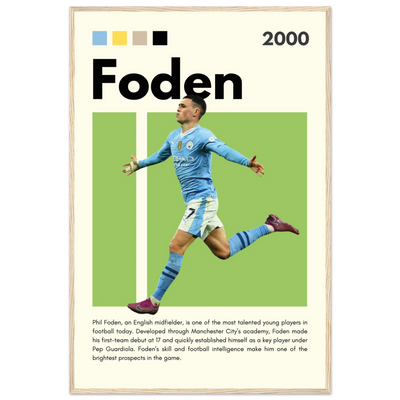 Phil Foden Manchester City Football Legend Poster 60x90 cm 24x36″ Wood frame Vibrantwalls