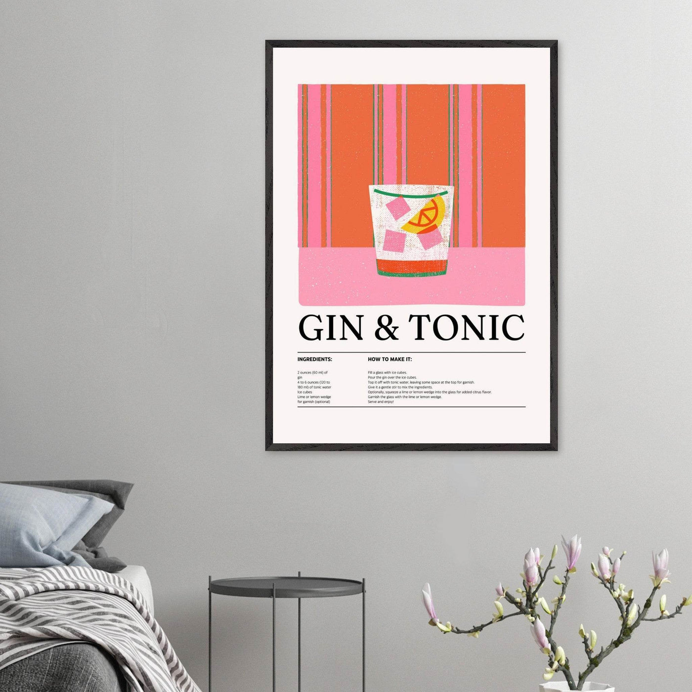 Gin Tonic Cocktail Recipe Minimalist Design Print - Vibrantwalls