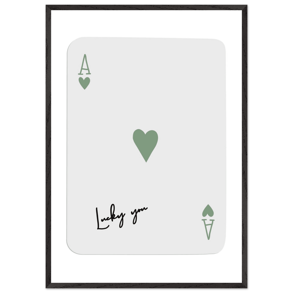 Lucky You Ace of Hearts Poker Card Print - Mounted Framed Poster Art, Eco-Friendly Wood Frame - Vibrantwalls