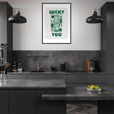 Lucky You Poker King of Hearts Print - Mounted Eco-Friendly Framed Poster Art in Dark Green - Vibrantwalls