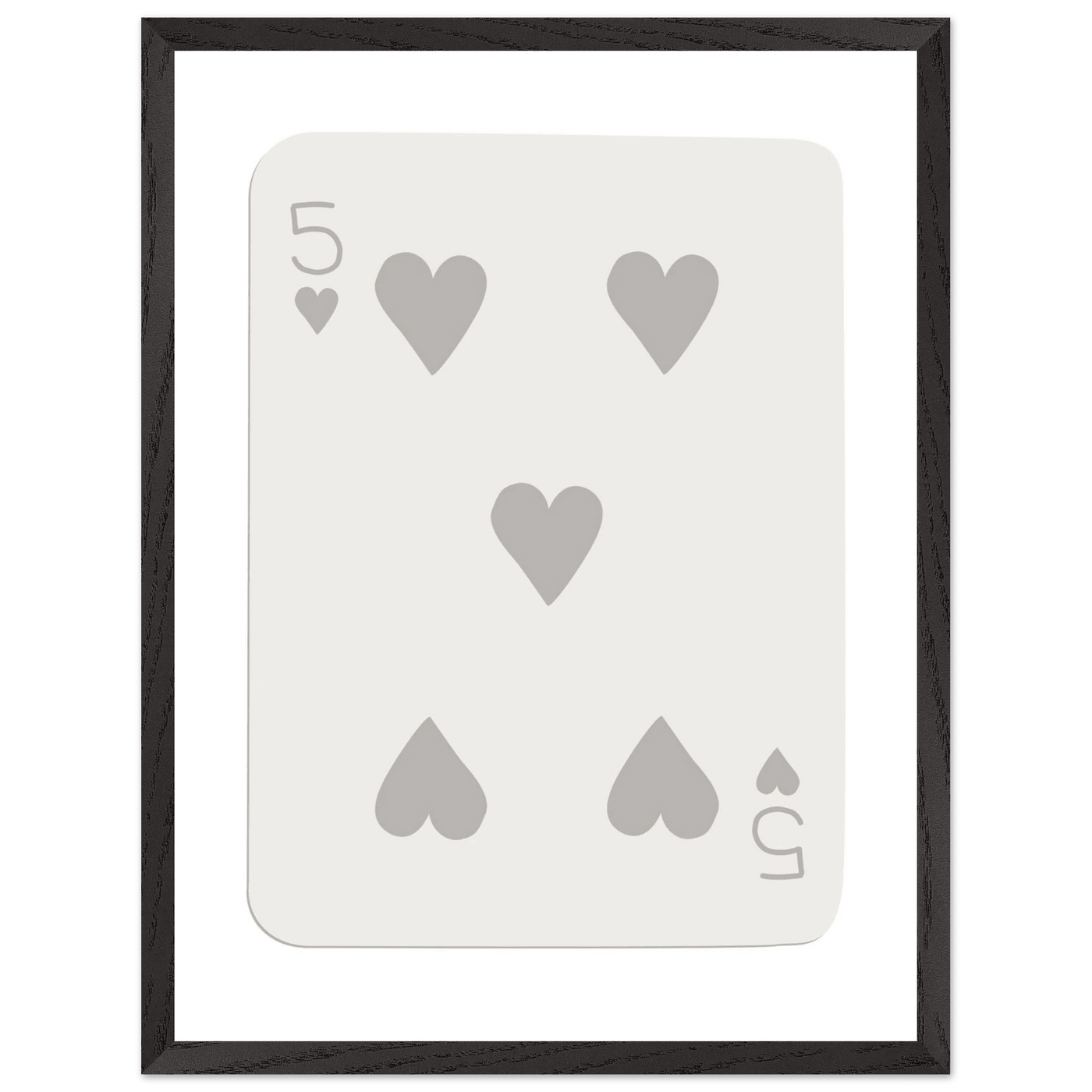 Minimalist Five of Hearts Poker Card Print - Eco-Friendly Mounted Framed Art for Modern Decor - Vibrantwalls