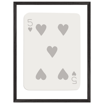 Minimalist Five of Hearts Poker Card Print - Eco-Friendly Mounted Framed Art for Modern Decor - Vibrantwalls