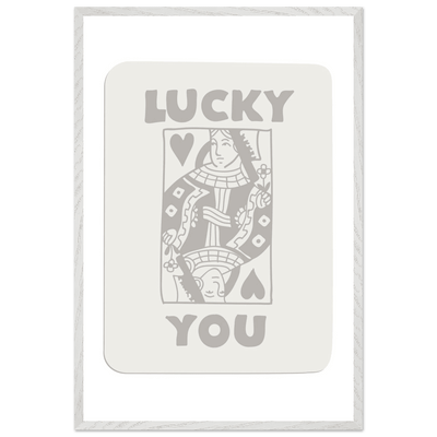 Lucky You Poker Queen of Hearts Framed Art - Modern Card Game Print, Eco-Friendly Wood Frame - Vibrantwalls