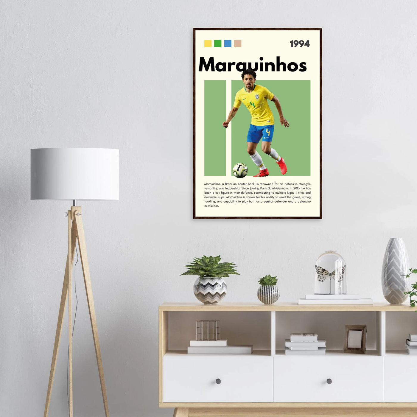 Marquinhos Brazil Football Framed Poster – Iconic Soccer Art Print for Fans Vibrantwalls