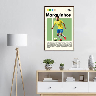 Marquinhos Brazil Football Framed Poster – Iconic Soccer Art Print for Fans Vibrantwalls