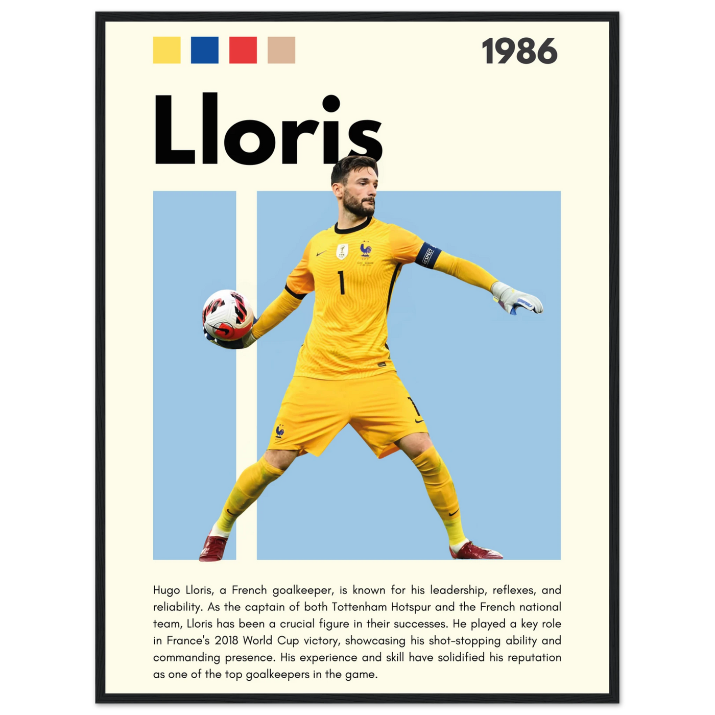 Hugo Lloris France Goalkeeper Football Poster 60x80 cm 24x32″ Black frame Vibrantwalls