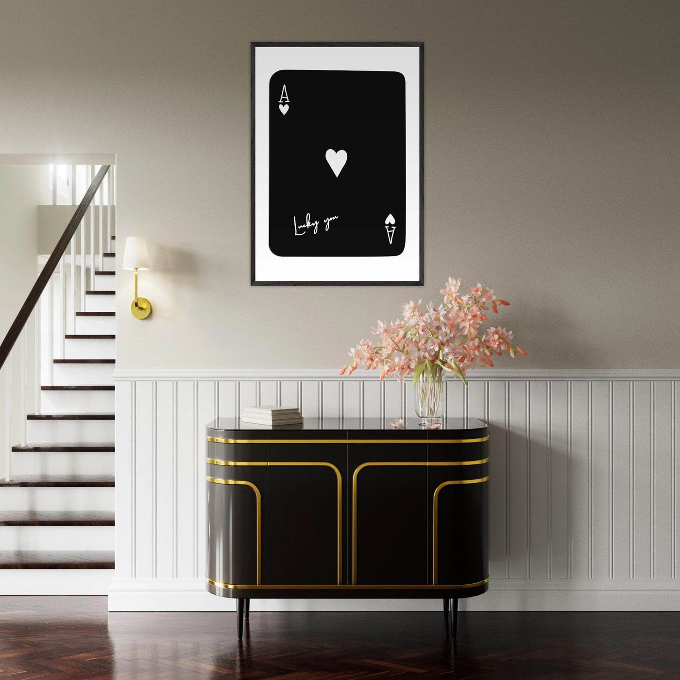 Minimalist Ace of Hearts Poker Card Print - Lucky You Framed Poster Art, Eco-Friendly Wood Frame - Vibrantwalls