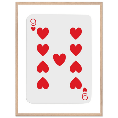 Bold Nine of Hearts Poker Card Print - Eco-Friendly Framed Poster Art in Your Choice of Frame & Size - Vibrantwalls