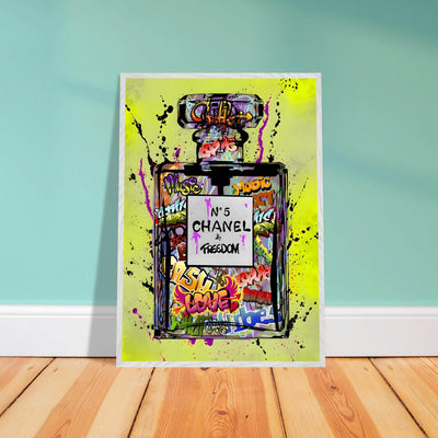 Coco Chanel No. 5 Graffiti Art Print - Vibrant Street Style Perfume Bottle Framed Wall Art - Vibrantwalls
