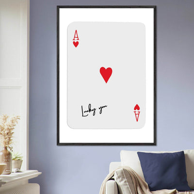 Lucky You Ace of Hearts Card Print - Framed Poker Art, Modern Design, Eco-Friendly Wood Frame - Vibrantwalls