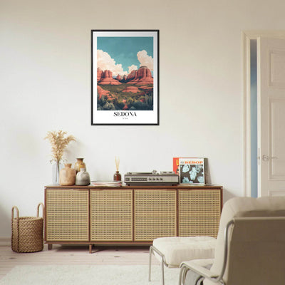 Sedona USA Framed Poster – Iconic Red Rocks Wall Art with Vintage Desert Vibes - Vibrantwalls