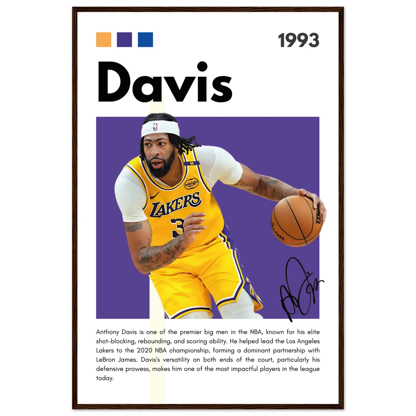 Anthony Davis Lakers Modern Basketball Art Print 60x90 cm 24x36″ Dark wood frame Vibrantwalls