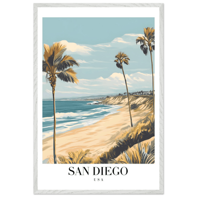 San Diego USA Framed Poster – Vintage Beach Travel Wall Art with Wooden Frame in Your Choice of Size and Finish - Vibrantwalls
