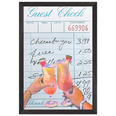 Retro Diner Cocktail "Guest Check" 30x45 cm 12x18″ Black frame Ready-to-hang Vibrantwalls